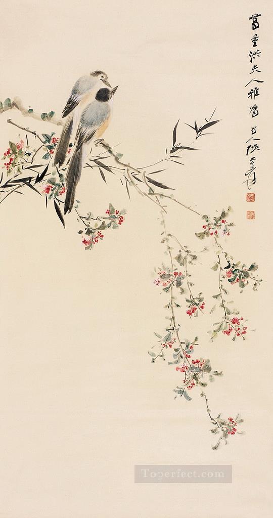 Pájaros Chang dai chien en ramas florales chinos tradicionales Pintura al óleo
